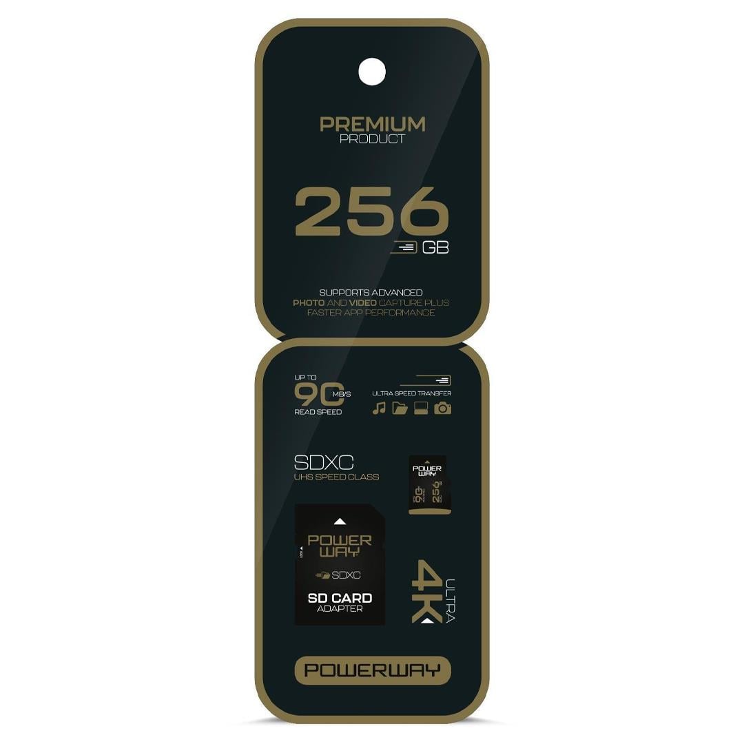 POWERWAY PREMIUM 256 GB 150MB/S ULTRA HIZLI 4K DESTEKLİ SDXC HAFIZA KARTI