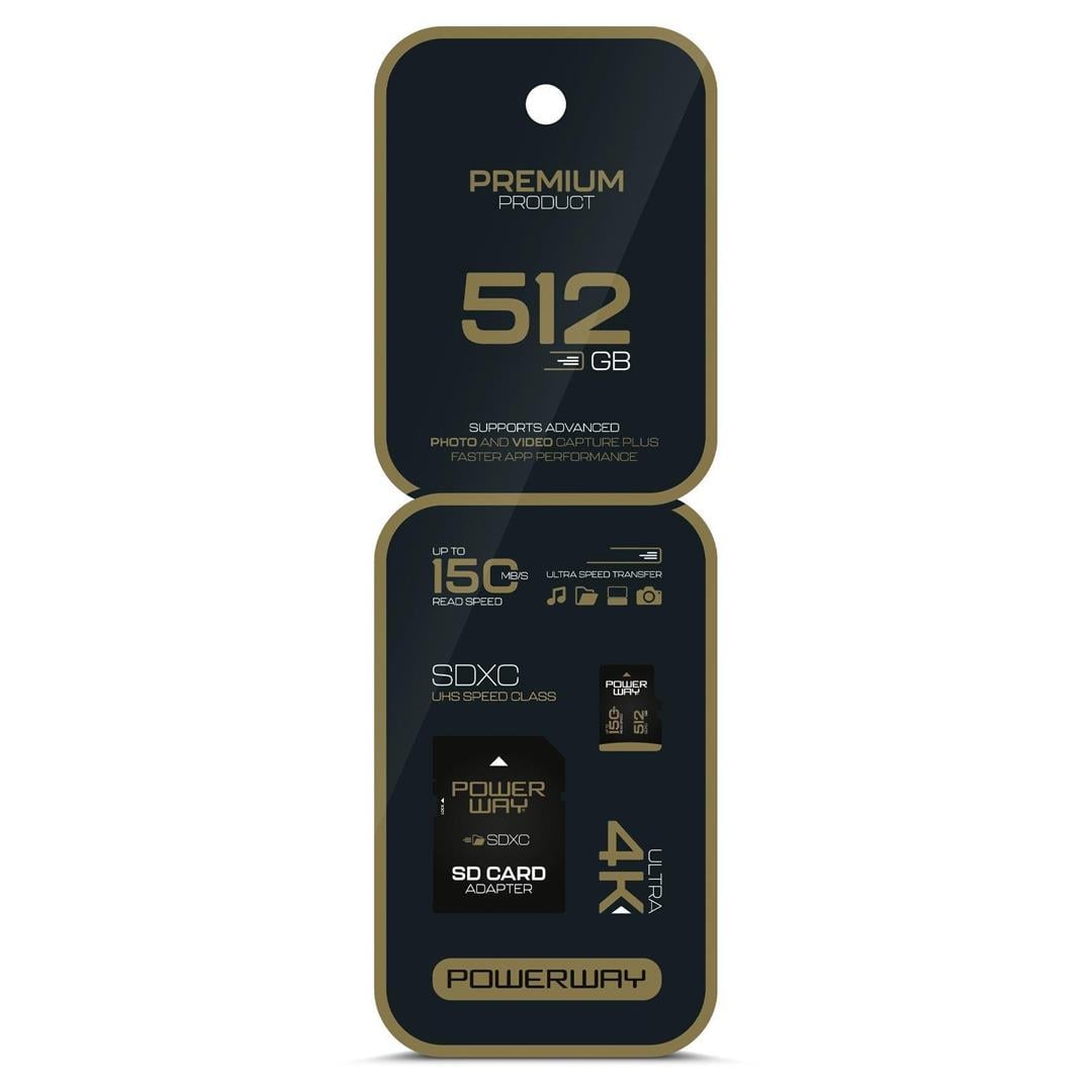 POWERWAY PREMIUM 512 GB 90MB/S ULTRA HIZLI 4K DESTEKLİ SDXC HAFIZA KARTI