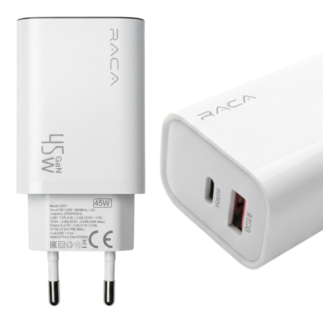 RACA U201 GaN 45 WATT TYPE-C + USB HIZLI ŞARJ BAŞLIK ADAPTÖRÜ