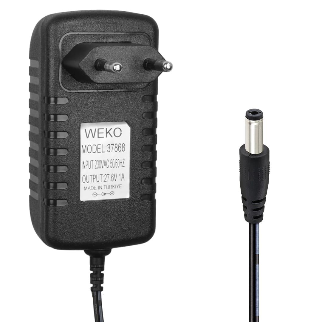 WEKO 27.6 VOLT - 1 AMPER 5.5*2.5 UÇLU KIRMIZI YEŞİL LEDLİ YERLİ ÜRETİM PRİZ TİPİ ŞARJ ADAPTÖRÜ