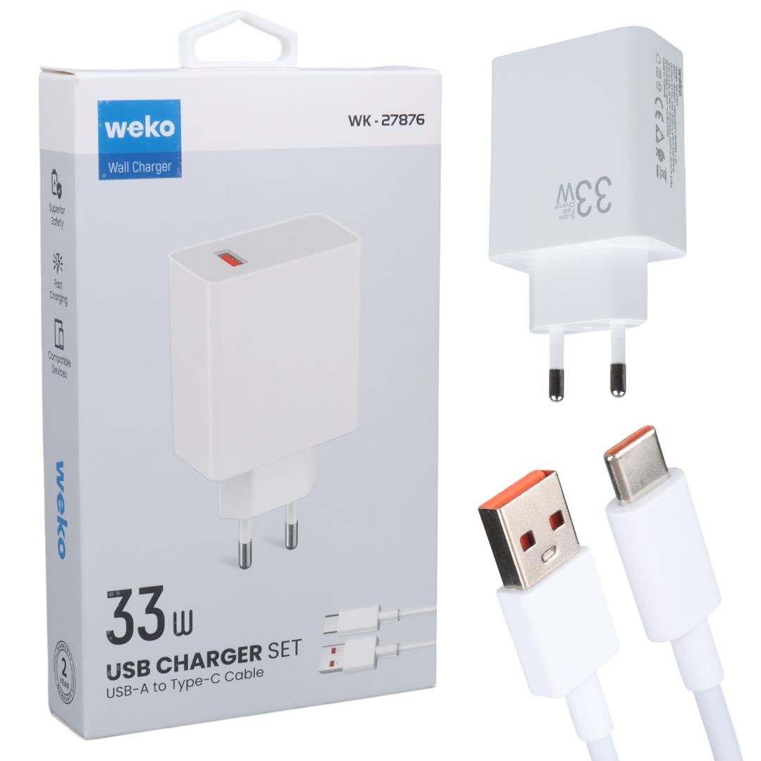 WEKO WK-27876 M11 33W TURBO USB ŞARJ BAŞLIK ADAPTÖRÜ + TYPE-C KABLO
