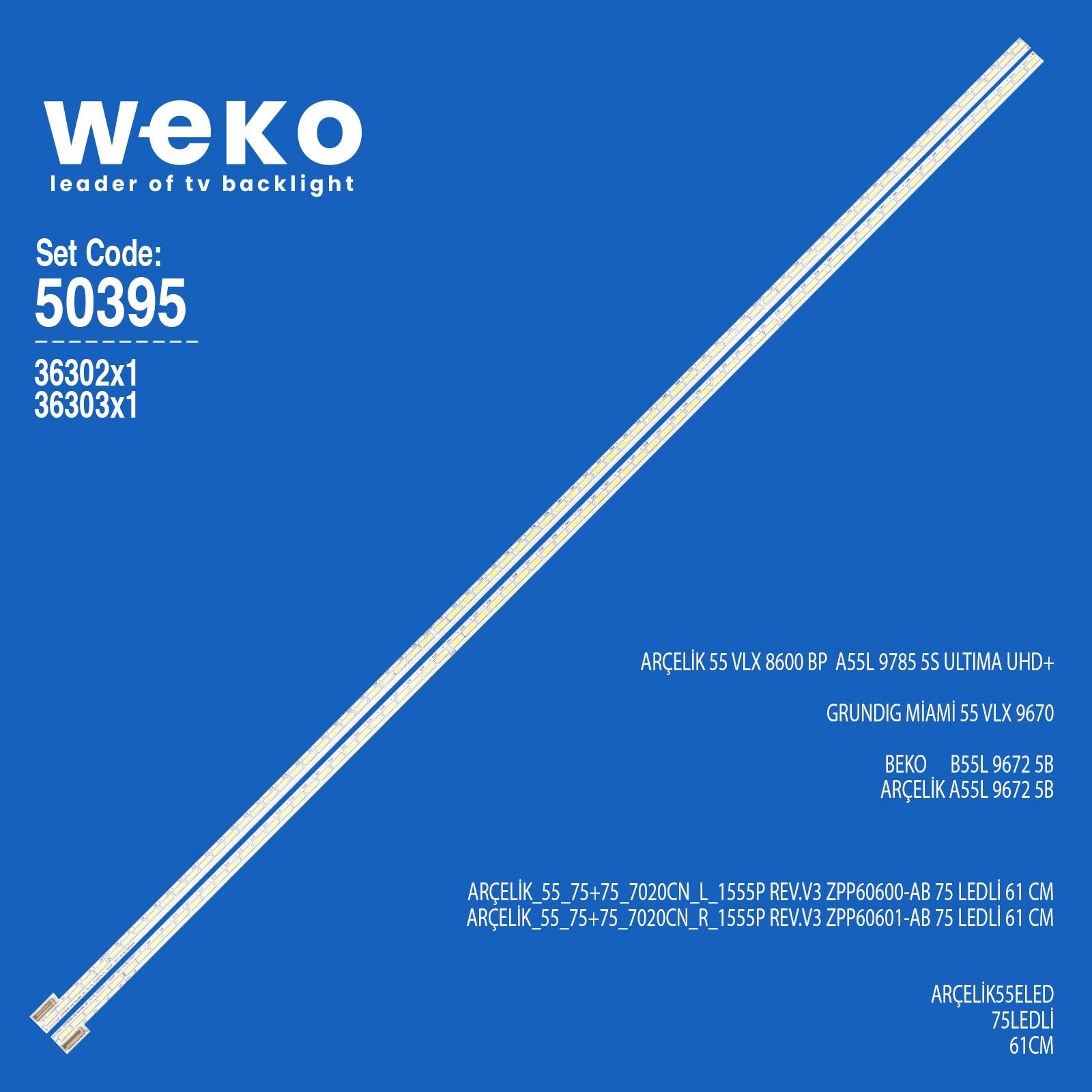 Wkset-5395 36302X1 36303X1 Arçelik_55_75+75_7020Cn 2 Adet Led Bar (75Led) Fiyatı - Merter Elektronik