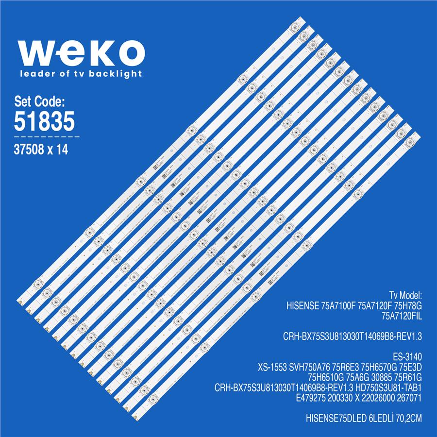 Wkset-6835 37508X14 Crh-Bx75S3U813030T14069B8-Rev1.3  14 Adet Led Bar Fiyatı - Merter Elektronik