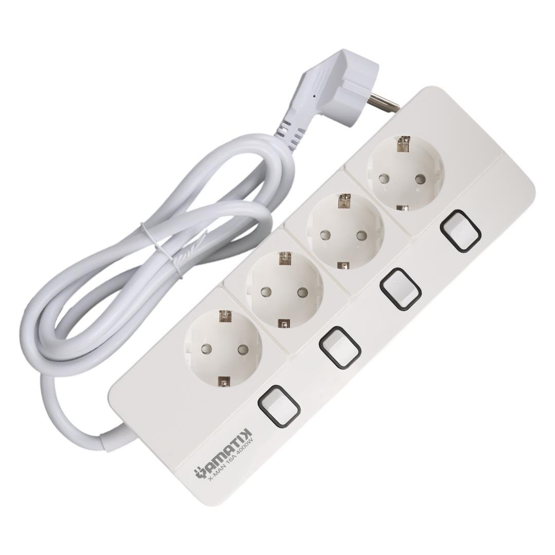 Yamatık X-Man-104 A Class 4Lü Ayrı Anahtarlı 1.5 Metre Akım Korumalı Grup Priz (Made In Malaysıa) Fiyatı - Merter Elektronik