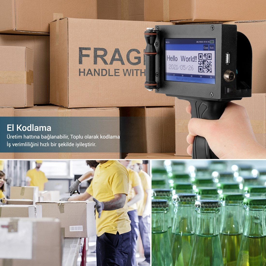 Powermaster PM-10878 4.3 Dokunmatik Ekranlı Şarjlı Endüstriyel El Tipi Portatif Mürekkep Yazıcı İçerik