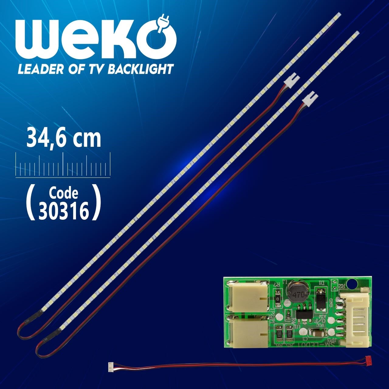 17'' UNİVERSAL MONİTÖR E-LED 57 LEDLİ (2835) 340MM 12V ÇİFT LED+SÜRÜCÜ+KABLO TAKIM 34.6 CM (WK-1375)