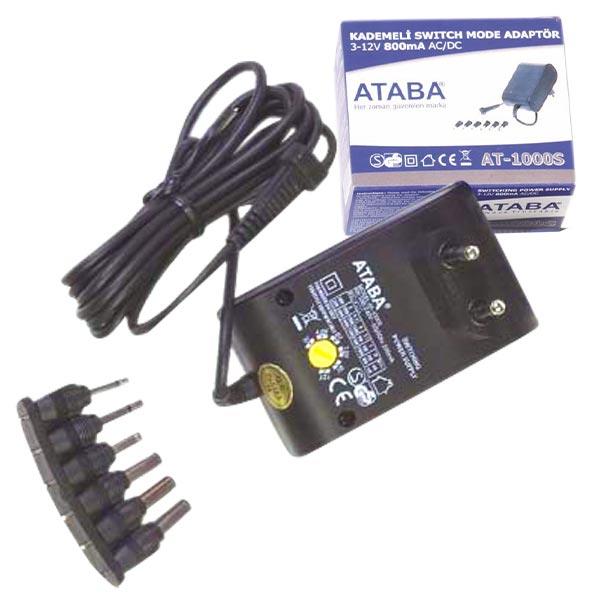 ATABA AT-1000S 3 VOLT - 12 VOLT - 0.8 AMPER AC-DC SWITCH MODE KADEMELİ ADAPTÖR