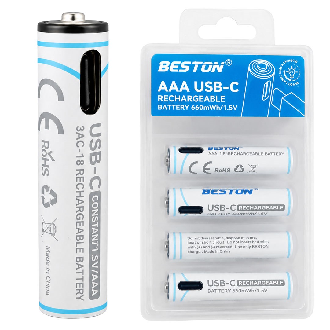 BESTON 1.5 VOLT 660 MAH 4'LÜ AAA + USB-C KABLO ŞARJ EDİLEBİLİR PİL SETİ Fiyatı - Merter Elektronik