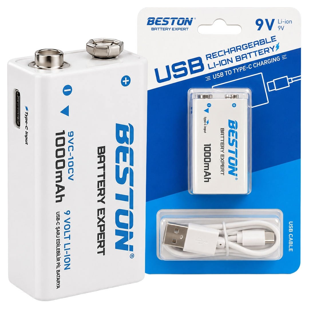 BESTON 9 VOLT LI-ON 1000 MAH + USB- C KABLO ŞARJ EDİLEBİLİR BATARYA Fiyatı - Merter Elektronik