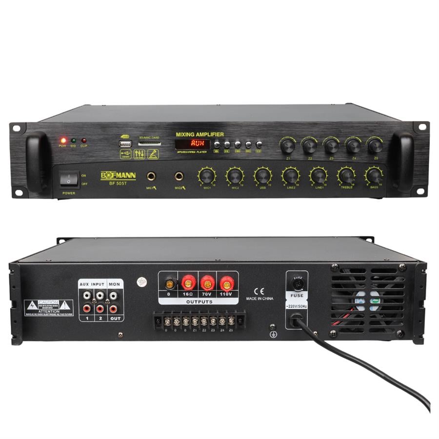 BOFMANN BF-505T 500 WATT USB/SD/BLUETOOTH HAT TRAFOLU 5 BÖLGELİ MIXER ANFİ Fiyatı - Merter Elektronik