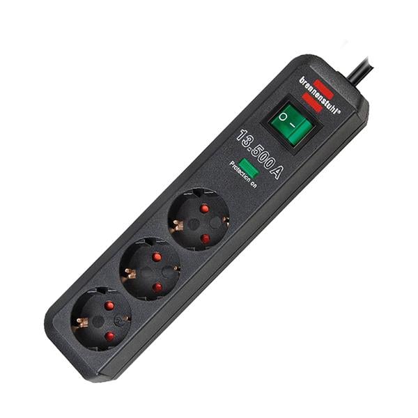 BRENNENSTUHL ECO LINE 13.500A 3LÜ 1.5 METRE KABLOLU SİYAH AKIM KORUMALI PRİZ