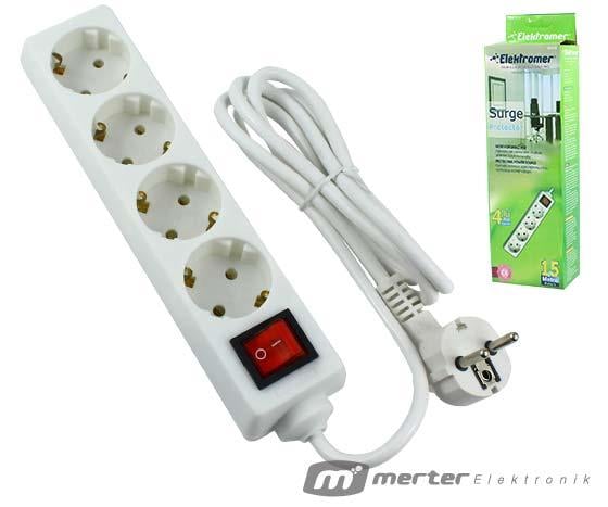 ELEKTROMER ELT-415 4LÜ 1.5 METRE KABLOLU ANAHTARLI AKIM KORUMALI GRUP PRİZ