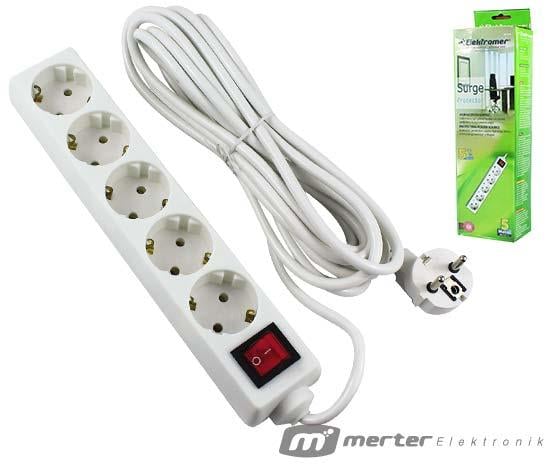 ELEKTROMER ELT-550 5Lİ 5 METRE KABLOLU ANAHTARLI AKIM KORUMALI GRUP PRİZ