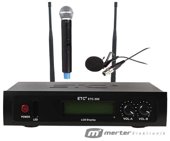 ETC-500 UHF 1EL+1YAKA KABLOSUZ TELSİZ MİKROFON