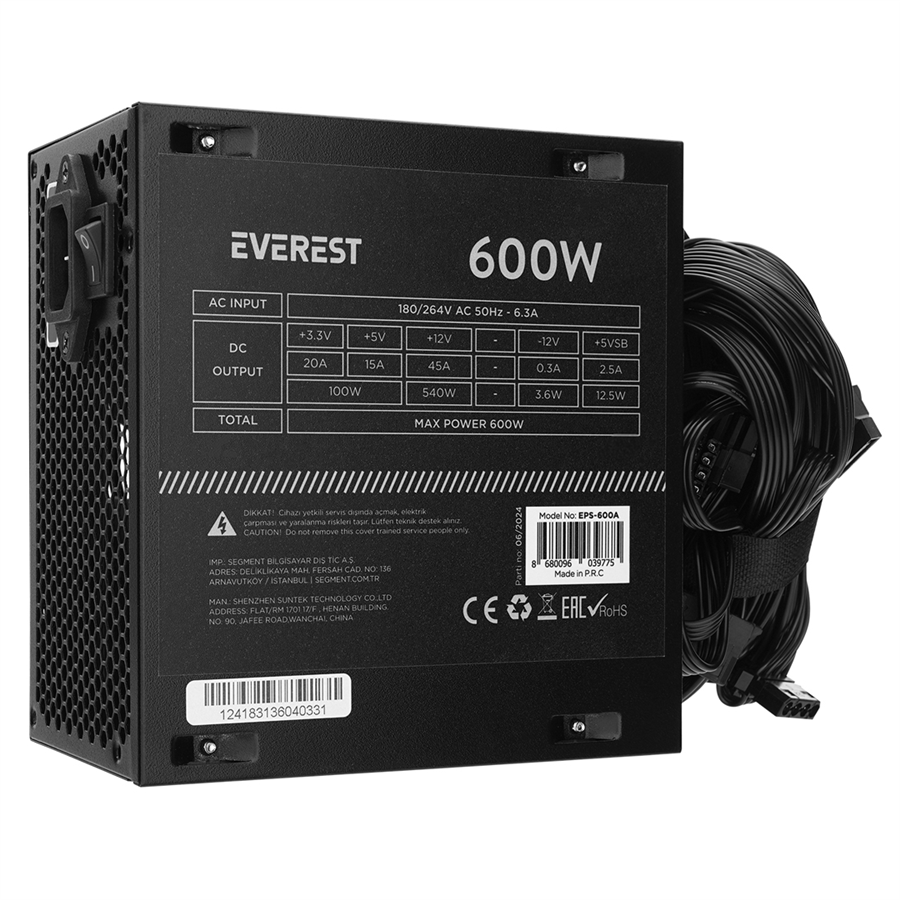 Everest EPS-600A Real 600W 4*SATA 12cm Fanlı Oyuncu PC Destekli Power Supply PSU Fiyatı - Merter Elektronik