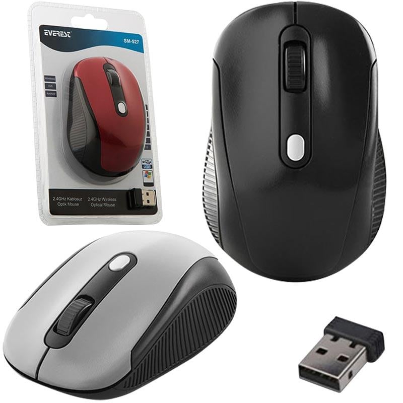EVEREST SM-527 USB KABLOSUZ MOUSE (SİYAH*KIRMIZI*GÜMÜŞ)