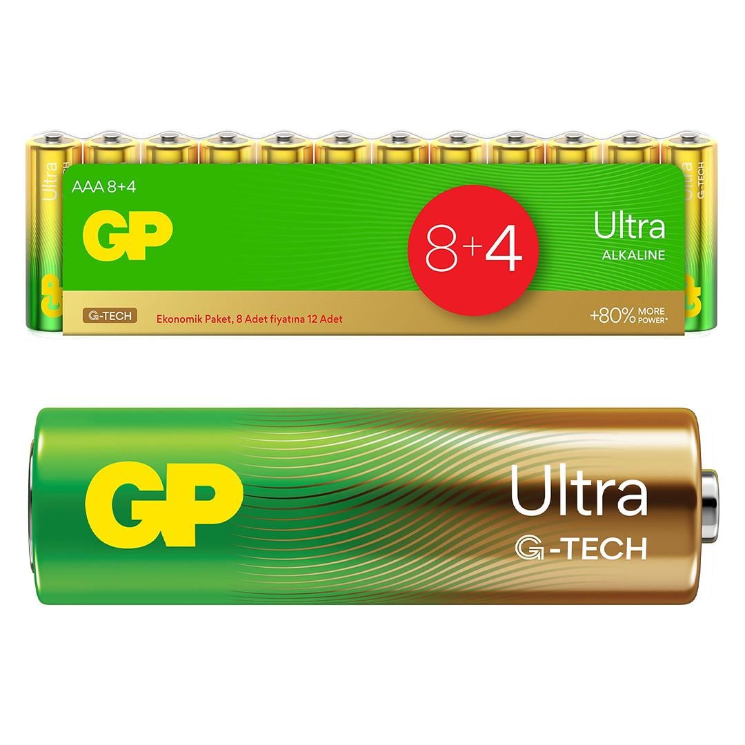 GP 24AU G-TECH 8+4 12Lİ PAKET AAA ALKALİN İNCE KALEM KUMANDA PİLİ (8 ADET FİYATINA 12 ADET PİL)
