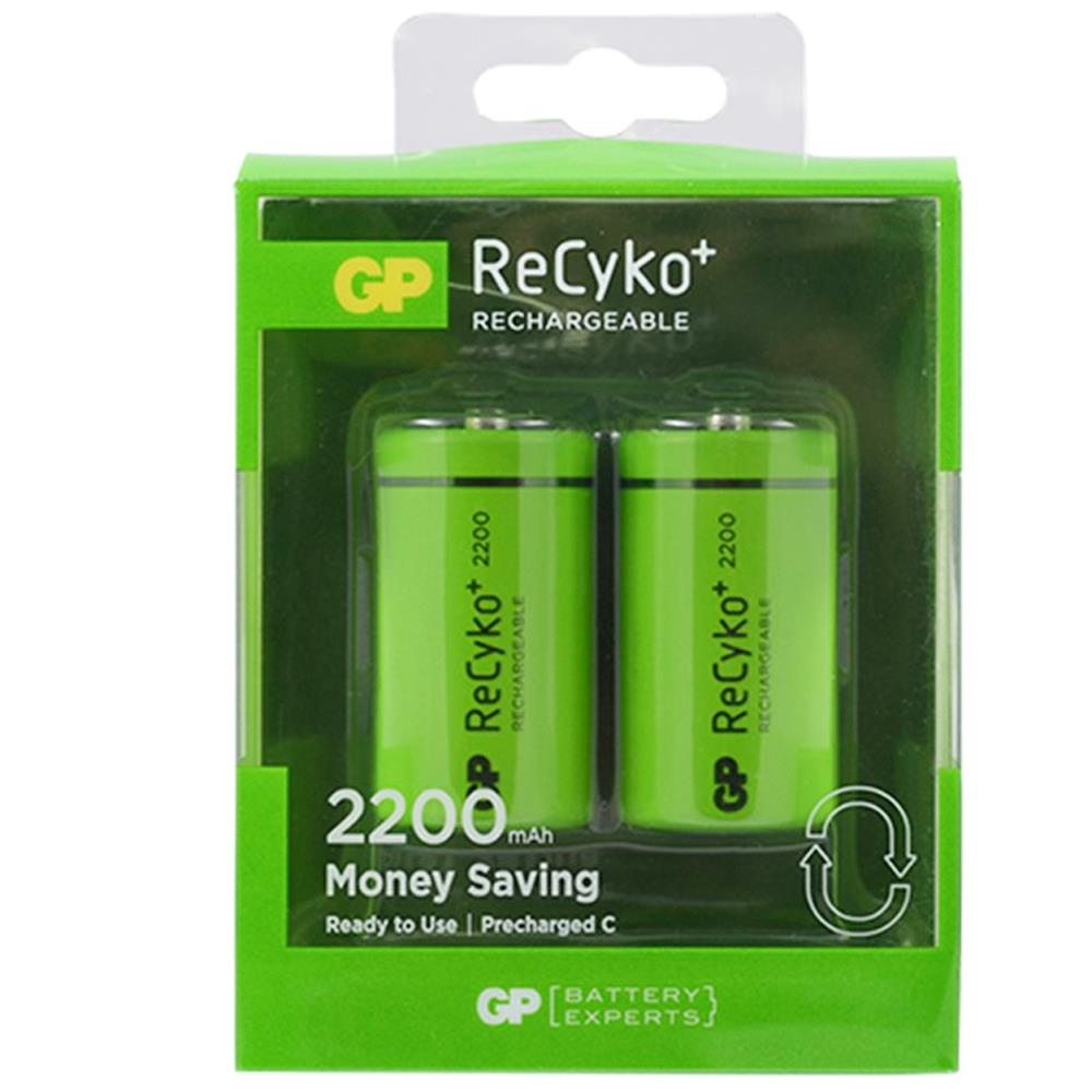 GP RECYKO GP220DHEMTR-2GB2 1.2 VOLT - 2200 MAH NI-MH BÜYÜK D BOY ŞARJLI PİL 2LI PAKET