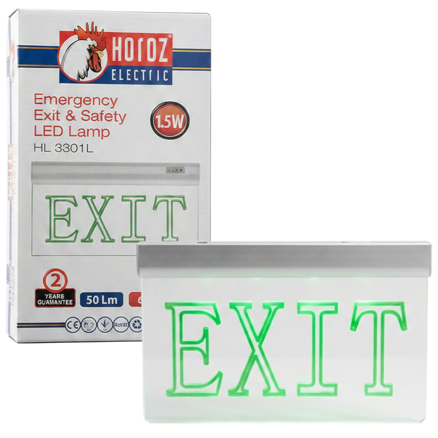 Horoz Zoff 1.5W 50 Lümen Şarjlı Camlı Acil Çıkış (Exit) Levhası Fiyatı - Merter Elektronik