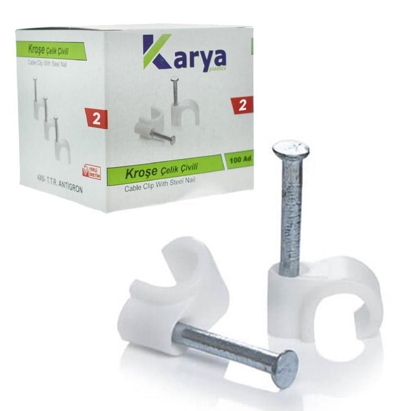 KARYA 2 NUMARA ÇELİK ÇİVİLİ 6 MM KROŞE (100'LÜ PAKET)(DATA - ANTEN KABLOLARI İÇİN)