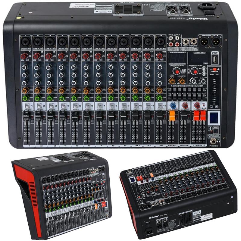 KÖNİG K-12 P700 2X350W 12 XLR GİRİŞ 16 DSP DİGİTAL EFFECT BLUETOOTH-USB-U/DISK 12 KANAL POWER MIXER