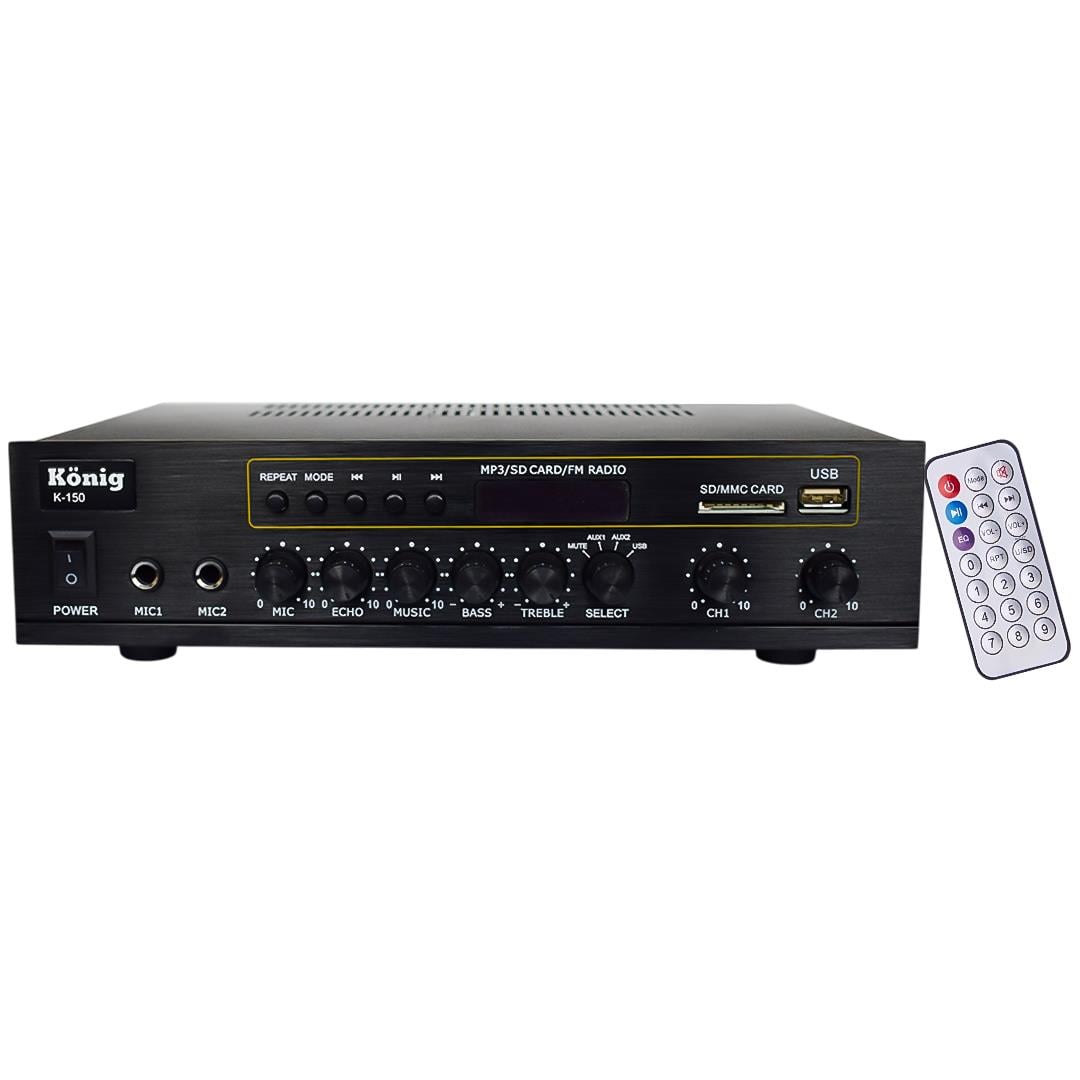 König K-150 - 2X80 Watt Usb/Bluetooth/2 Mikrofon Girişli Trafosuz Anfi - Merter Elektronik