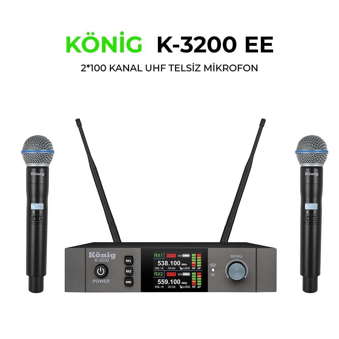 KÖNİG K-3200 EE ÇİFT KANAL UHF 2 Lİ EL TELSİZ MİKROFON