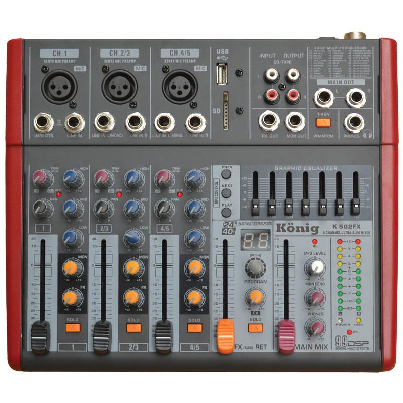 KÖNİG K-502 USB-BT-3 XRL 1 STEREO 5 KANAL DECK MIXER