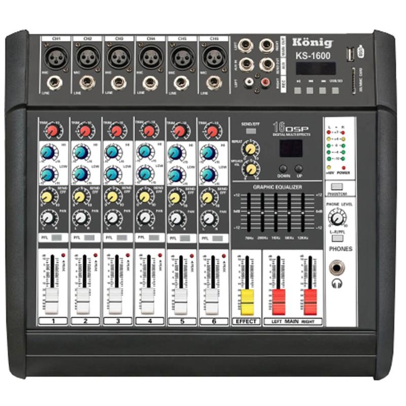 KÖNİG K-6P 500 FX 2X250W 500 W USB-SD-BLUETOOTH 6 KANAL POWER MIXER