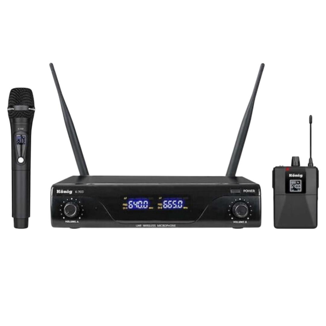 KÖNİG K-700 E-Y  1 EL + 1 YAKA 2 KANAL UHF TELSİZ MİKROFON Fiyatı - Merter Elektronik