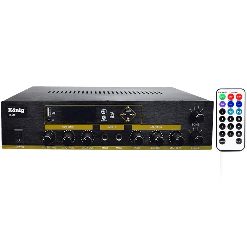 KÖNİG K-90 - 100 WATT USB/BLUETOOTH/2 BÖLGELİ 2 MİK GİRİŞ TRAFOLU ANFİ