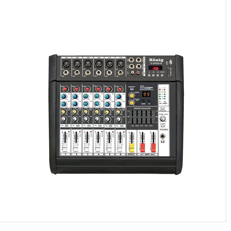 KÖNİG K6-P500 FX DİAMOND 2X250W 500 W USB-SD-BLUETOOTH 6 KANAL POWER MIXER