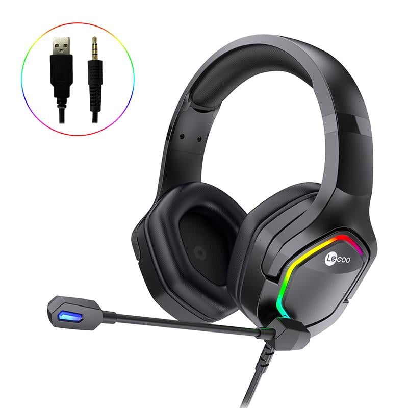 LENOVO LECOO HT403 KONEKTÖR ADAPTÖRLÜ RGB LED AYDINLATMALI KABLOLU KULAK ÜSTÜ GAMİNG OYUNCU KULAKLIK