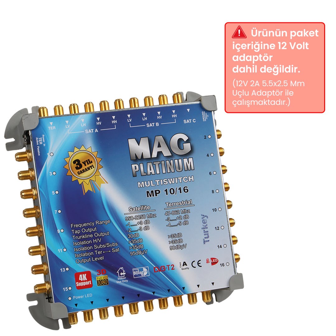 MAG Platinum MP 10/16 Multiswitch - 10 Giriş 16 Çıkışlı Merkezi Uydu Santrali Hybrid 4K ve 3D Destekli Fiyatı - Merter Elektronik