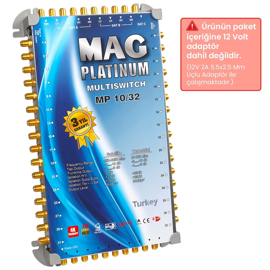 MAG Platinum MP 10/32 Multiswitch - 10 Giriş 32 Çıkışlı Merkezi Uydu Santrali Hybrid 4K ve 3D Destekli Fiyatı - Merter Elektronik