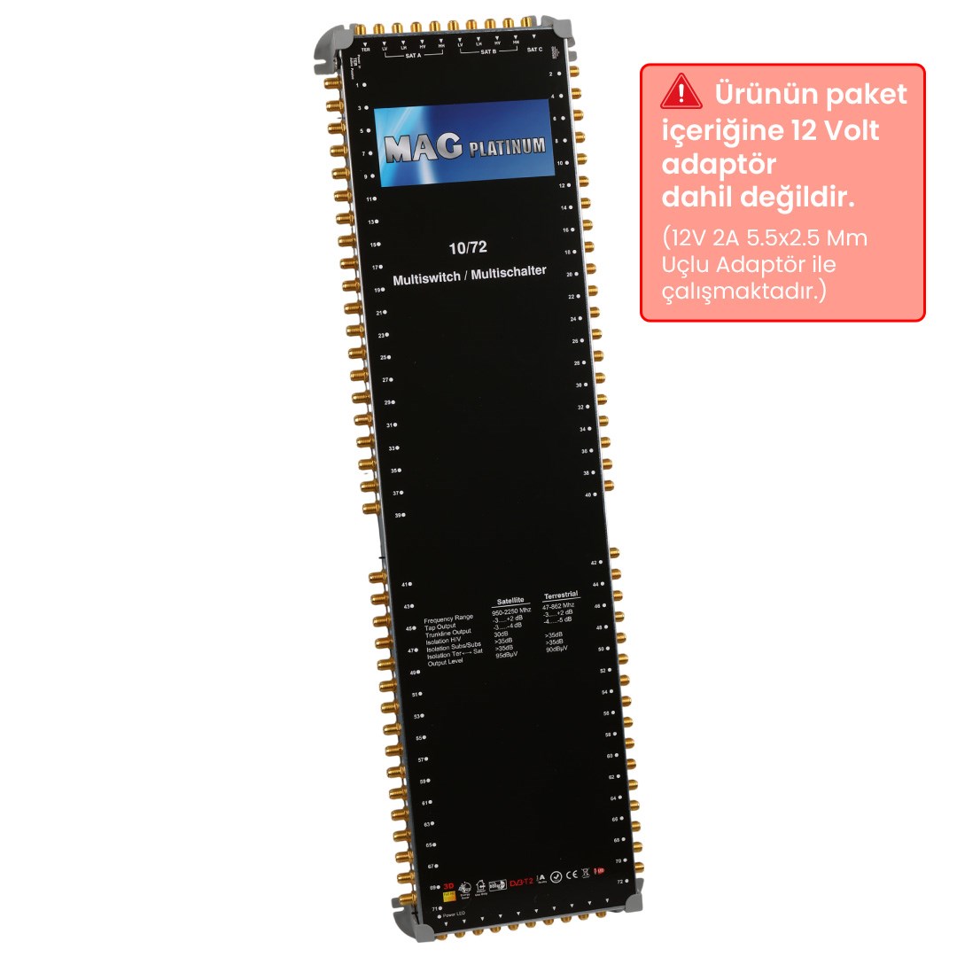 Mag Platinum MP 10/72 Multiswitch 10 Giriş 72 Çıkışlı Merkezi Hibrit 4K Ve 3D Destekli Uydu Santrali Fiyatı - Merter Elektronik