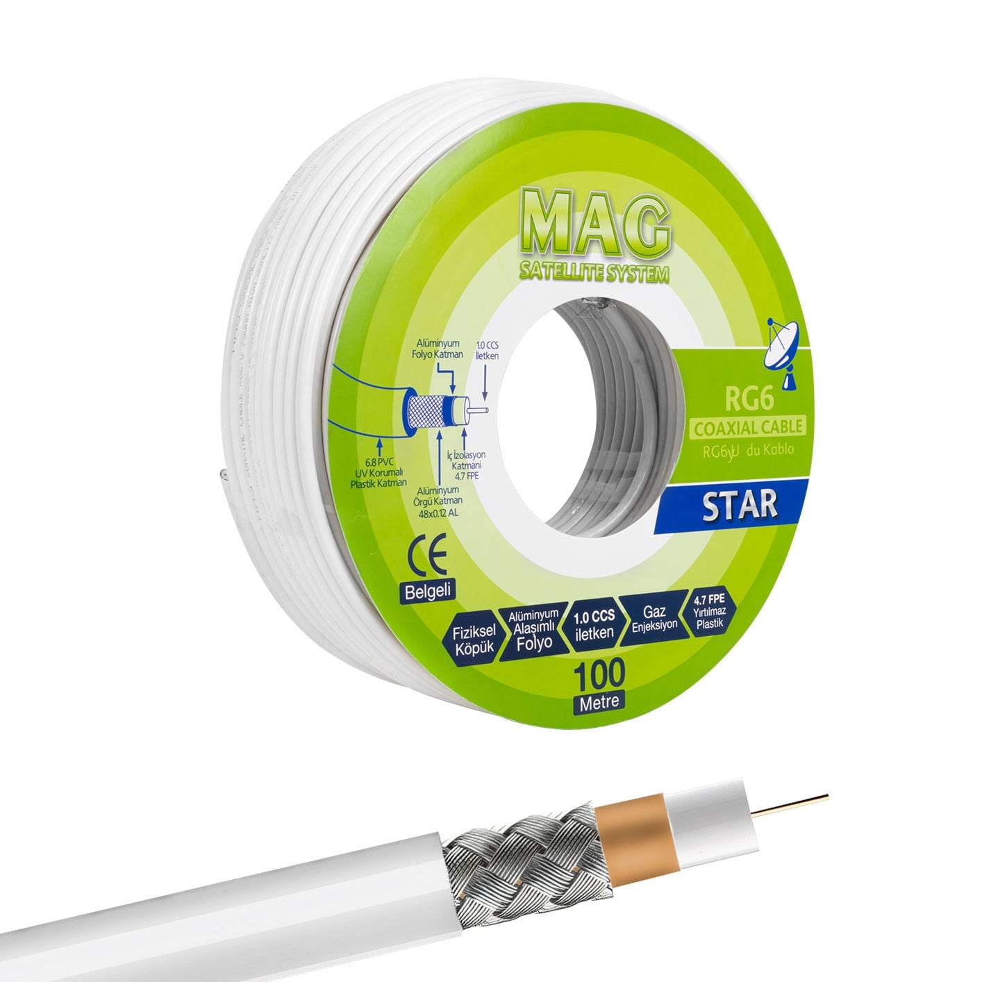 MAG STAR RG6/U4 48 TEL KUTULU ANTEN KABLOSU (100 METRE)