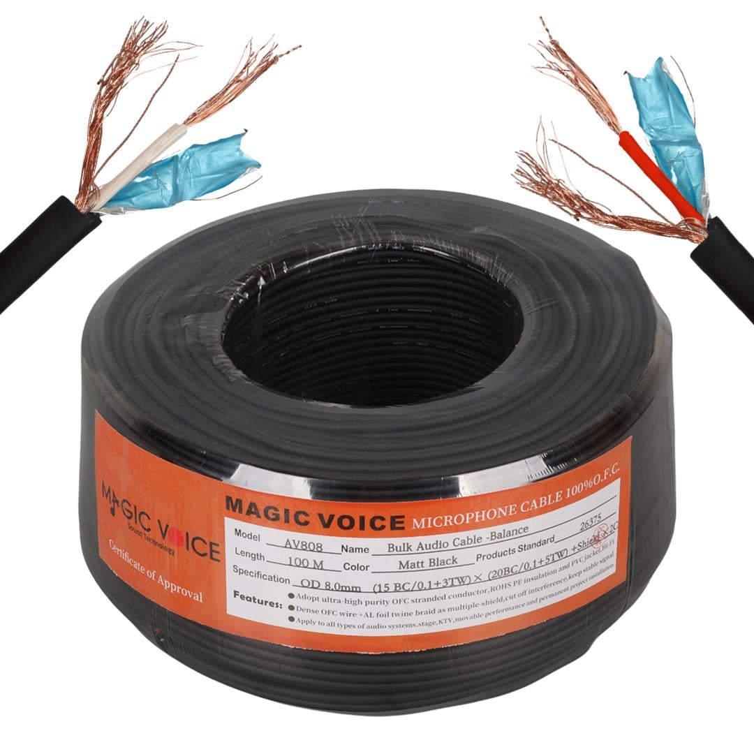 MagicVoice AV808 0.20Mm Kesit Bitişik ve Blendajlı İkili 100 Metre Kalın Walkman Mikrofon Ses Kablosu (OD:8.0Mm) Fiyatı - Merter Elektronik
