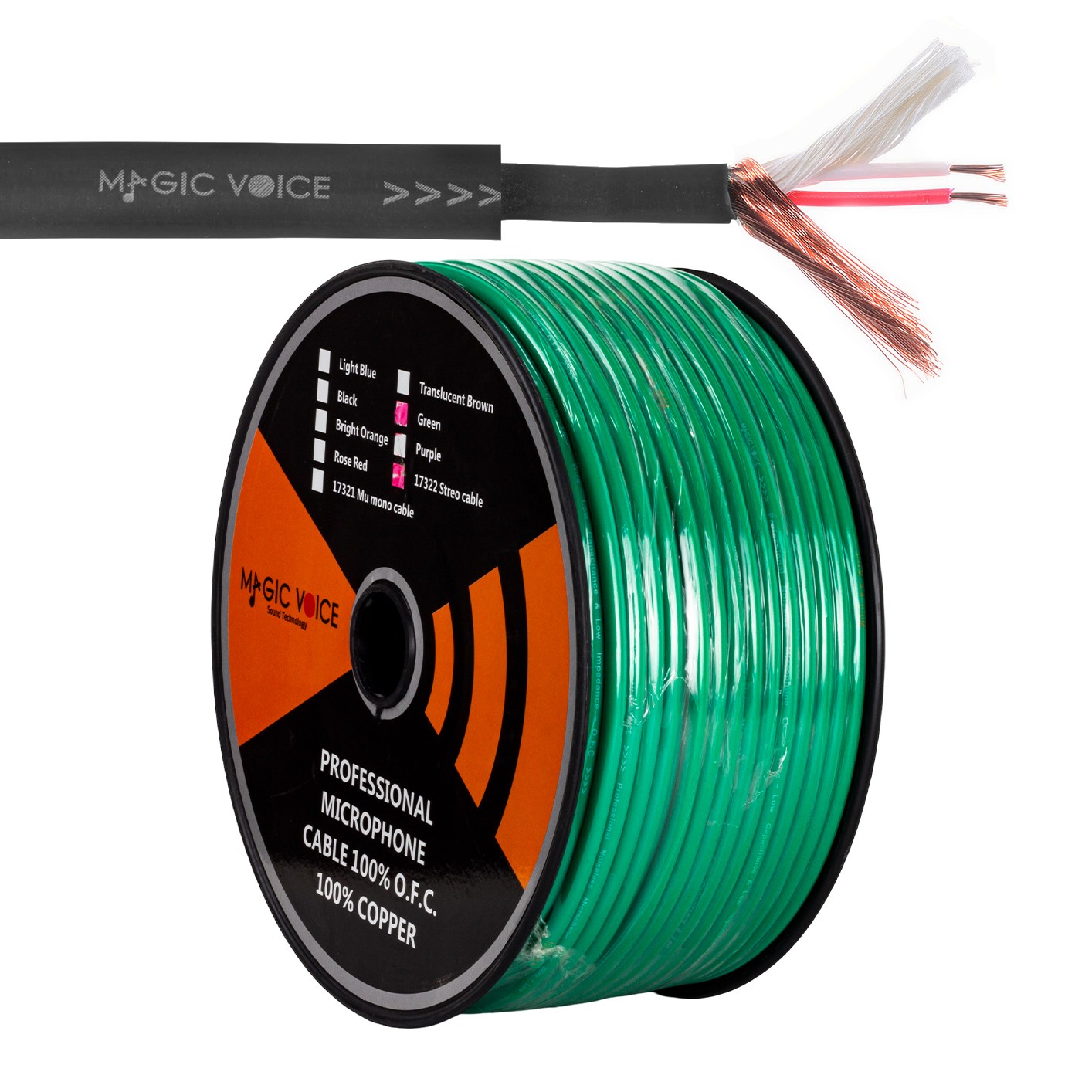 MAGİCVOİCE B96 PROFESYONEL 2 DAMARLI BLENDAJLI ENSTRÜMAN BAKIR MİKROFON KABLOSU STEREO 100 METRE (YEŞİL)