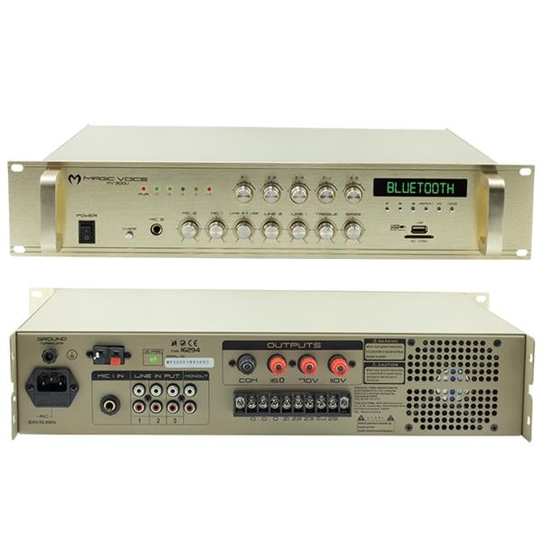 MAGICVOICE MV-300U 300W 100V/70V/4-16 OHM USB/SD/UK/BT/5 BÖLGELİ 2 MİK TRAFOLU ANFİ