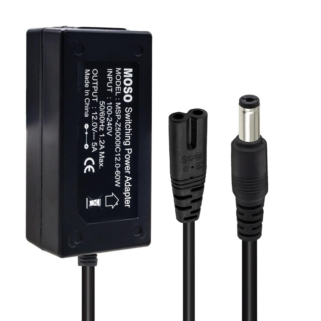 MOSO MSP-Z50000IC12.0-60W SİYAH 12 VOLT - 5 AMPER 60 WATT 5.5*2.5 UÇLU PLASTİK KASA MASAÜSTÜ ADAPTÖR KUTUSUZ