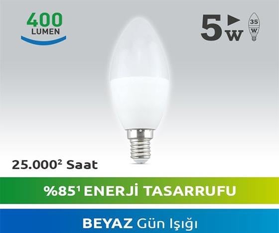NEXTLED YE-5W-E14 5 WATT 400 LUMEN BEYAZ LED MUM AMPUL