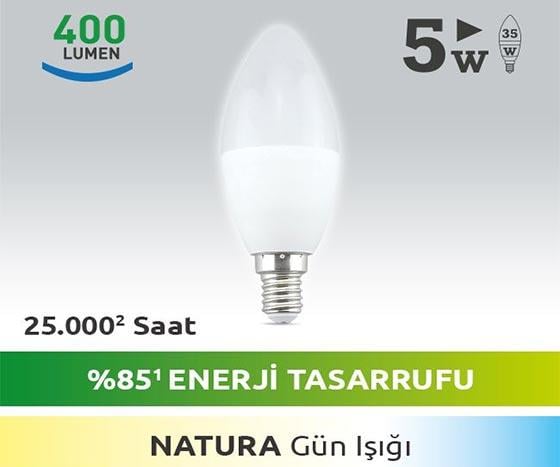 NEXTLED YE-5W-E14 5 WATT 400 LUMEN GÜNIŞIĞI LED MUM AMPUL