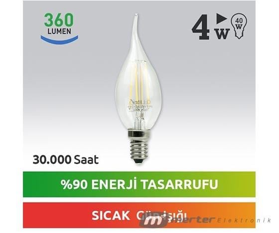 NEXTLED YE-E14FK-4W E14 4 WATT 360 LUMEN GÜNIŞIĞI LED AMPUL (KUYRUKLU)