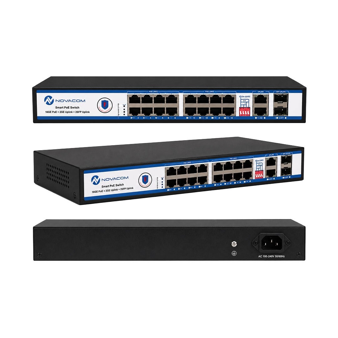 NOVACOM NVC-PSEG1622 16 PORT 10/100/1000 MBPS 300 WATT FULL GIGABIT METAL KASA POE SWITCH Fiyatı - Merter Elektronik