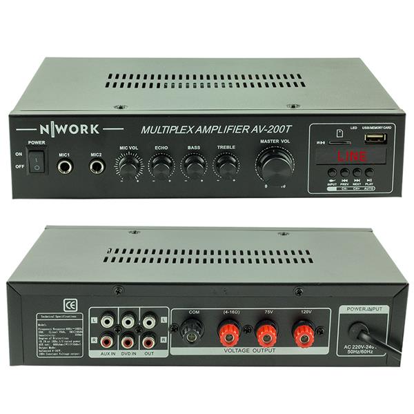 NWORK AV-200T MİNİ 80 WATT 100V/70V/4-16 OHM USB/SD/UK 2 MİK GİRİŞ TRAFOLU ANFİ