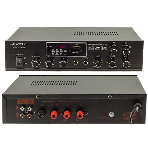 NWORK SMALL-100T MİNİ-100W 100V/4-16 OHM USB/BT/UK 2 BÖLGE-2 MİK TRAFOLU ANFİ