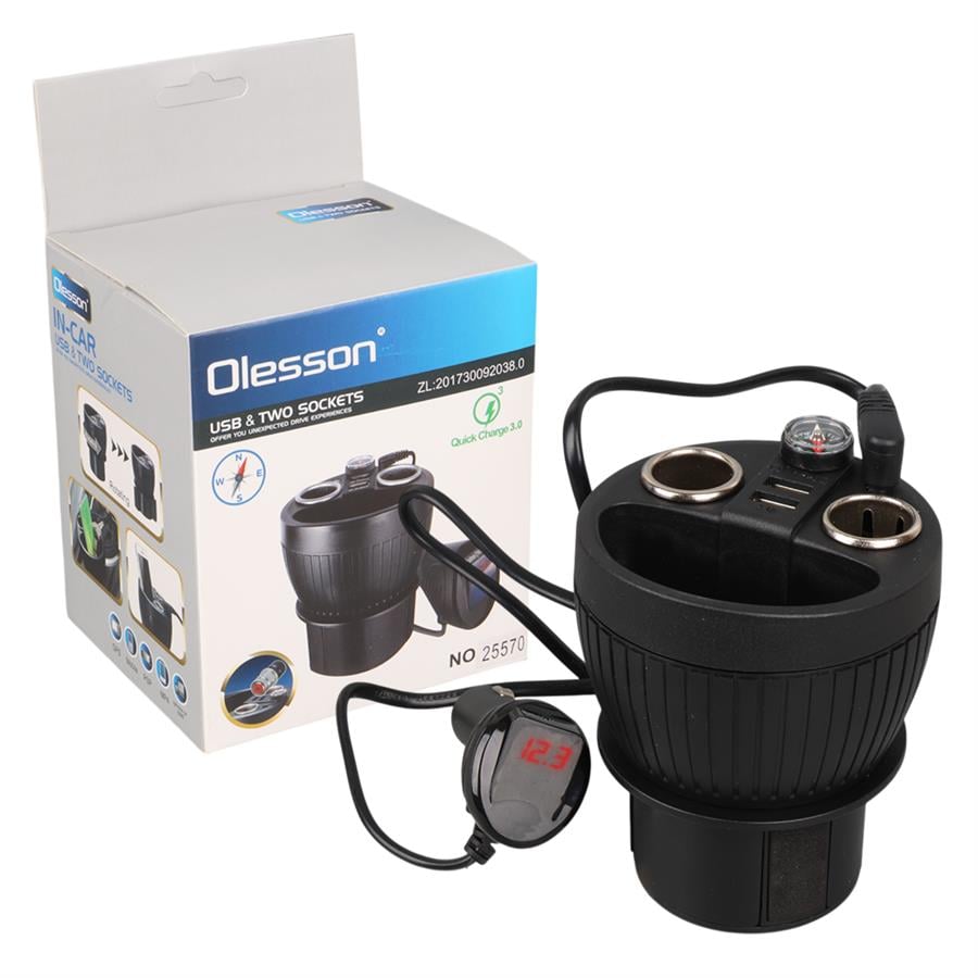 Olesson 1640 12-24V Çiftli Çift Usbli 120W 80Cm Kablolu Dijital Ekranlı Araç Çakmak Çoklayıcı Fiyatı - Merter Elektronik