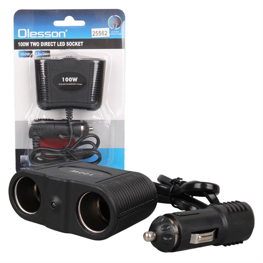 Olesson 1642 12-24V Çiftli 100W 70Cm Kablolu Araç Çakmak Çoklayıcı Fiyatı - Merter Elektronik
