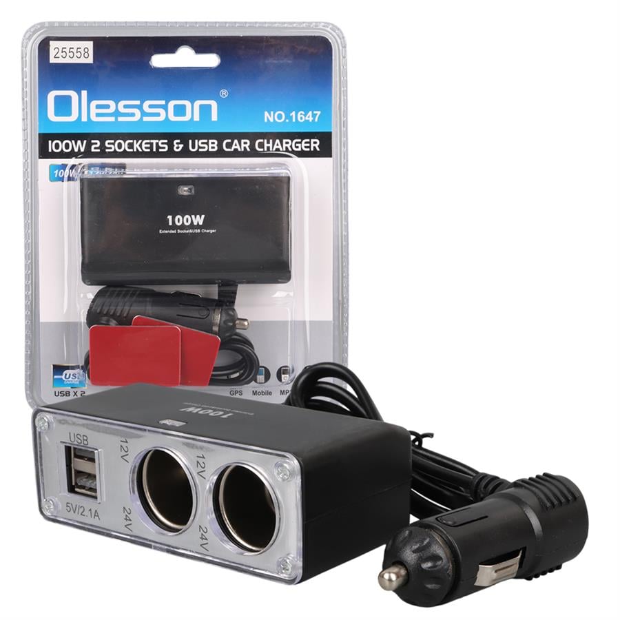 Olesson 1647 12-24V 3Lü Çift Usbli 100W 70Cm Kablolu Araç Çakmak Çoklayıcı Fiyatı - Merter Elektronik